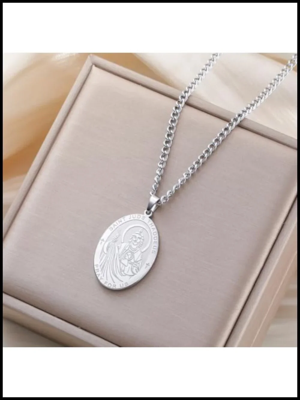 St. Jude Pendant Necklace Stainless Steel Religious Medal Patron Saint